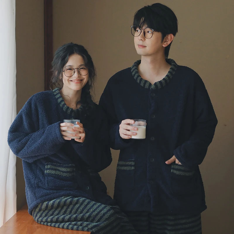 【段姐家居服】情侣款珊瑚绒睡衣家居服套装加绒加厚软糯保暖冬款