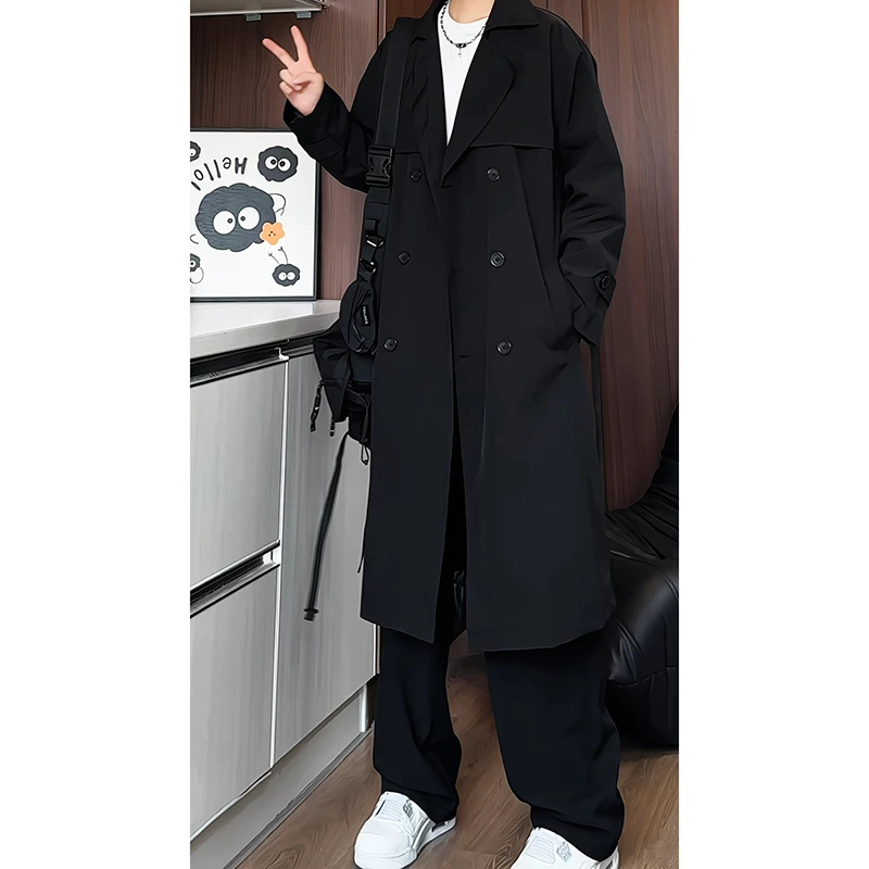 秋装新款中长款双排扣风衣男学院风休闲过膝韩系大衣潮大码长外套