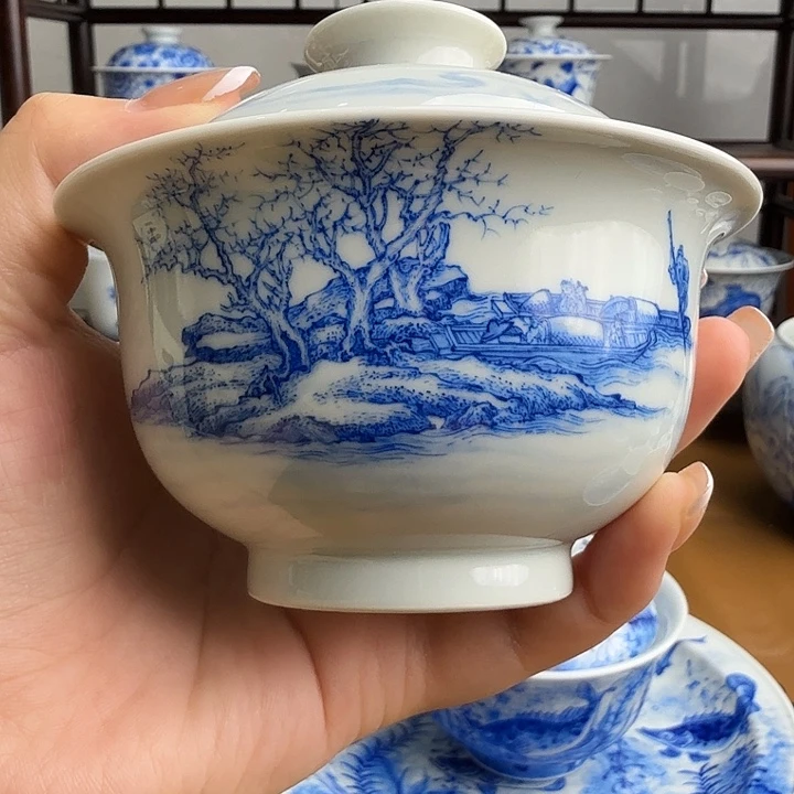 盉木。   山水盖碗。