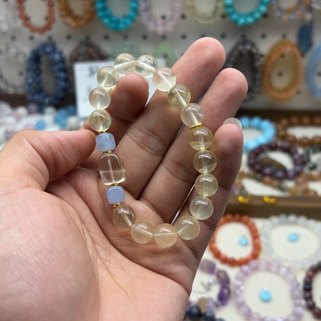 水晶未镶嵌手链10咪柠檬黄diy