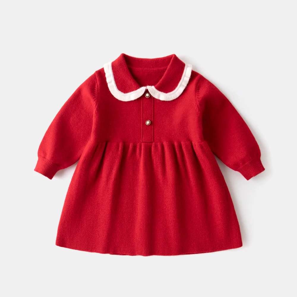 【现货】嘟嘟家宝宝连衣裙女童毛衣裙儿童红毛衣裙子