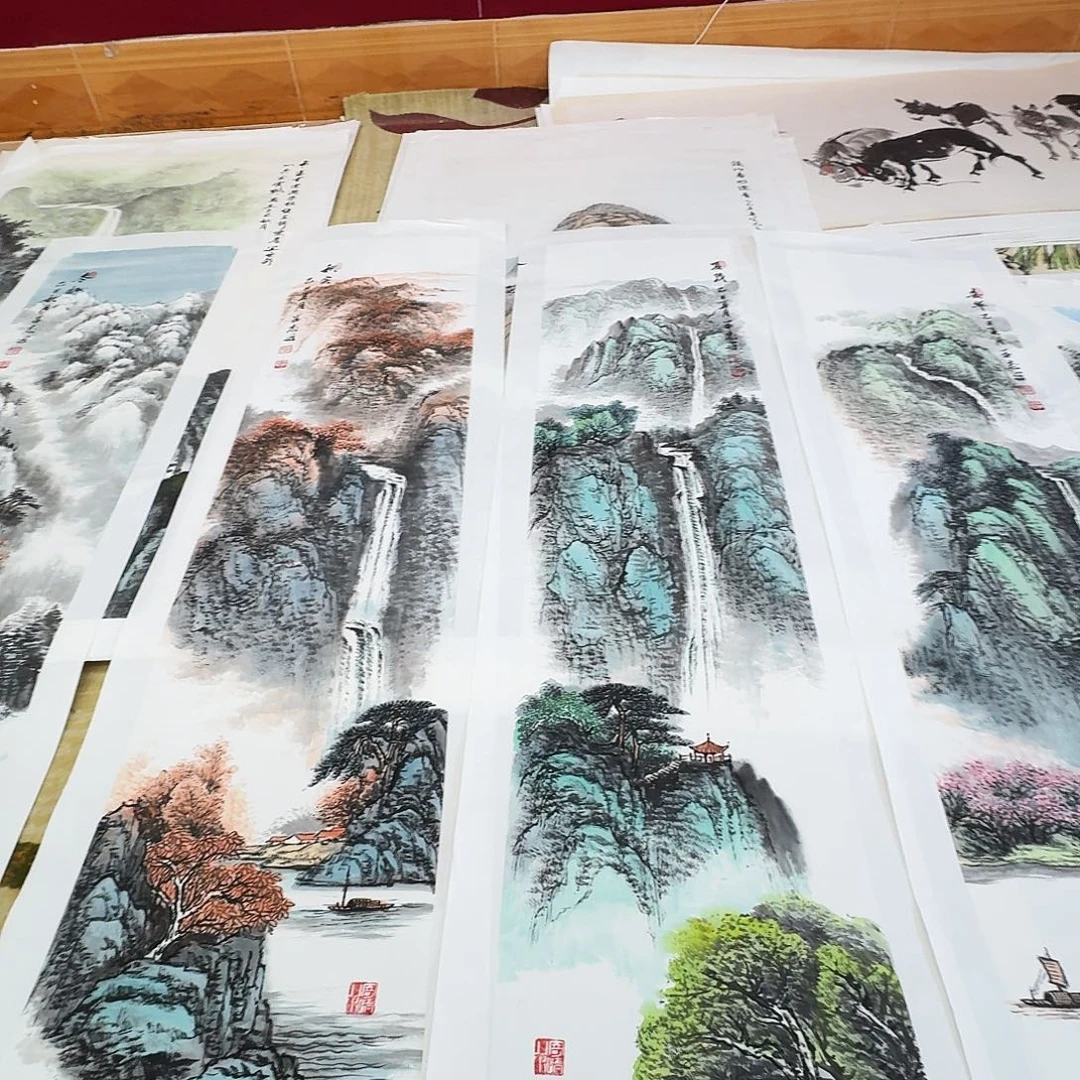 勇***惧国画四条屏手绘作品