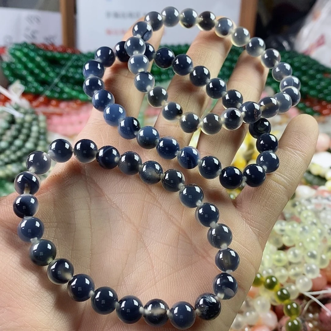 玛瑙/玉髓珠宝半成品合金一条8mm黑糖心玛瑙手链随机