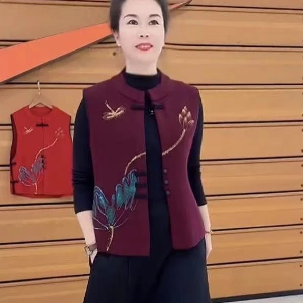 2025春季宽松妈妈装盘扣马甲中老年女装开衫上衣