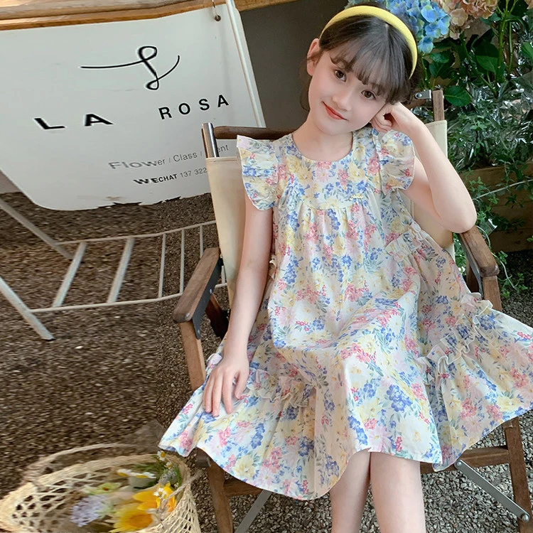 夏装夏季女洋气裙子碎花女童小女孩萝莉塔裙子连衣裙
