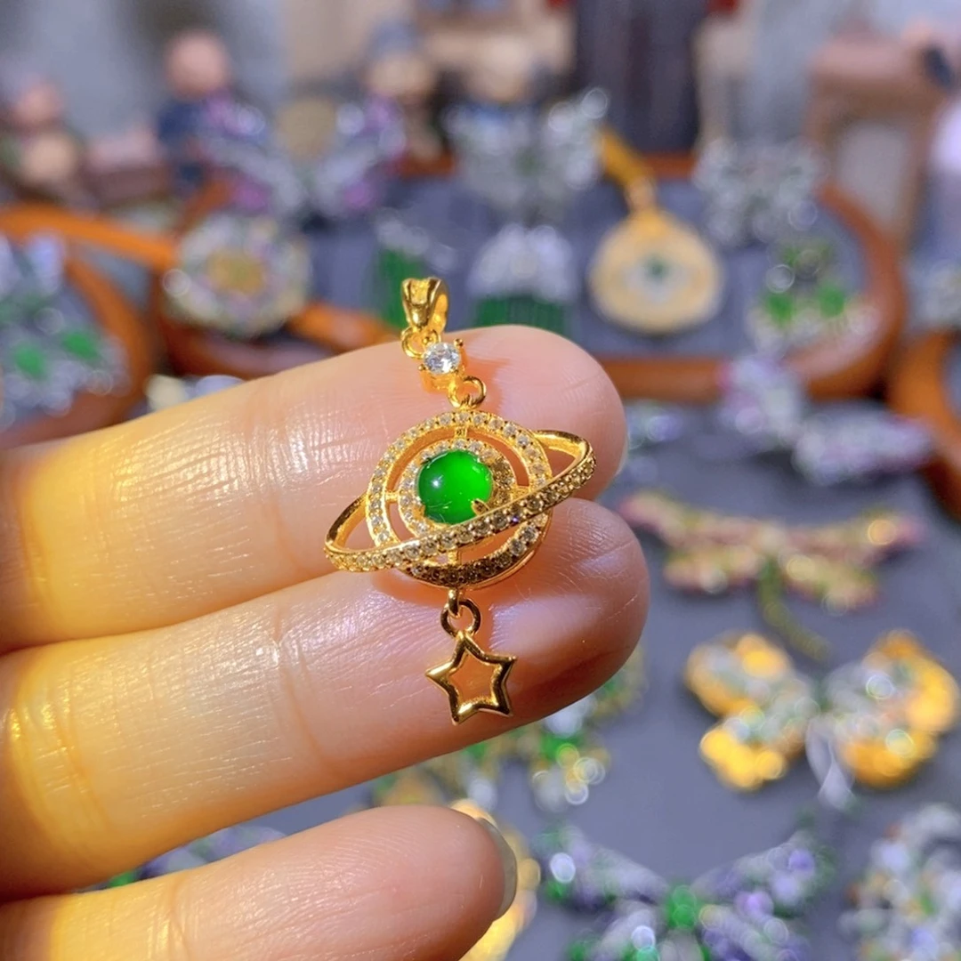 颈饰银S925镶嵌翡翠