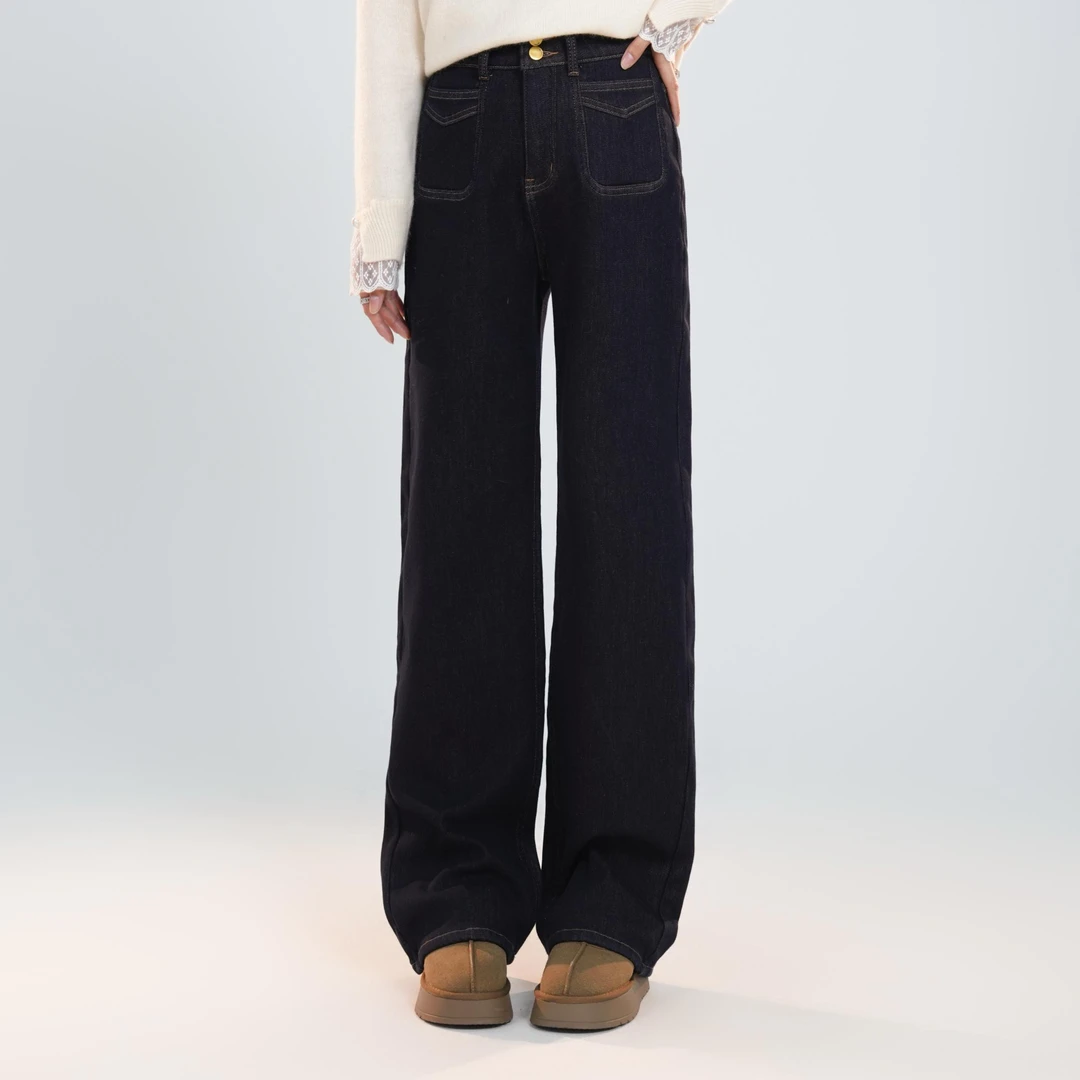 宿慕 SUMU 女款加绒阔腿牛仔裤12-13冬季2024新款时尚长裤A4506Z