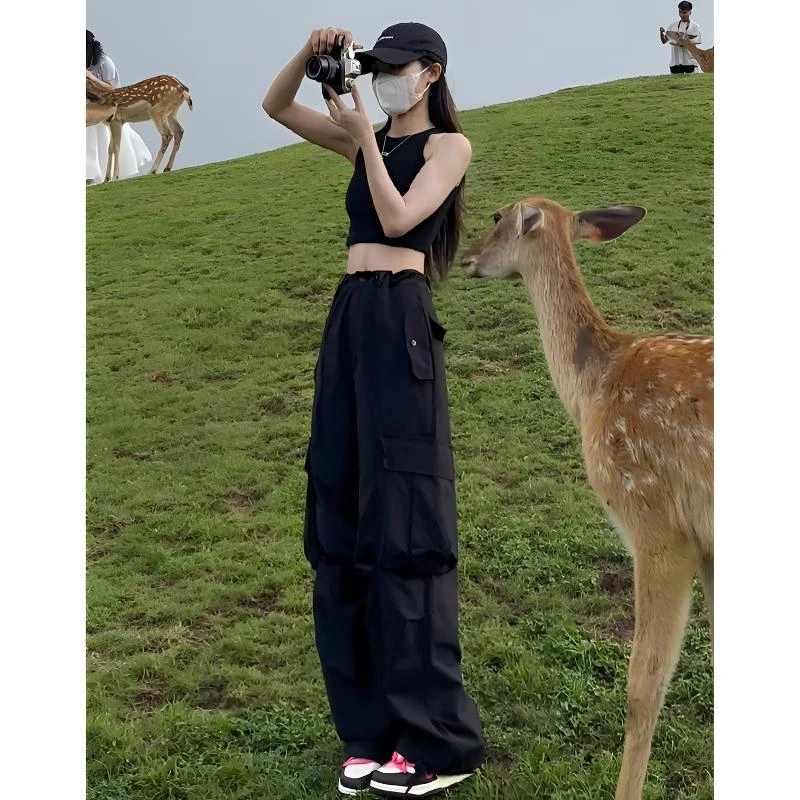 美式登山工装裤女春夏季高腰显瘦小个子休闲阔腿户外速干运动裤