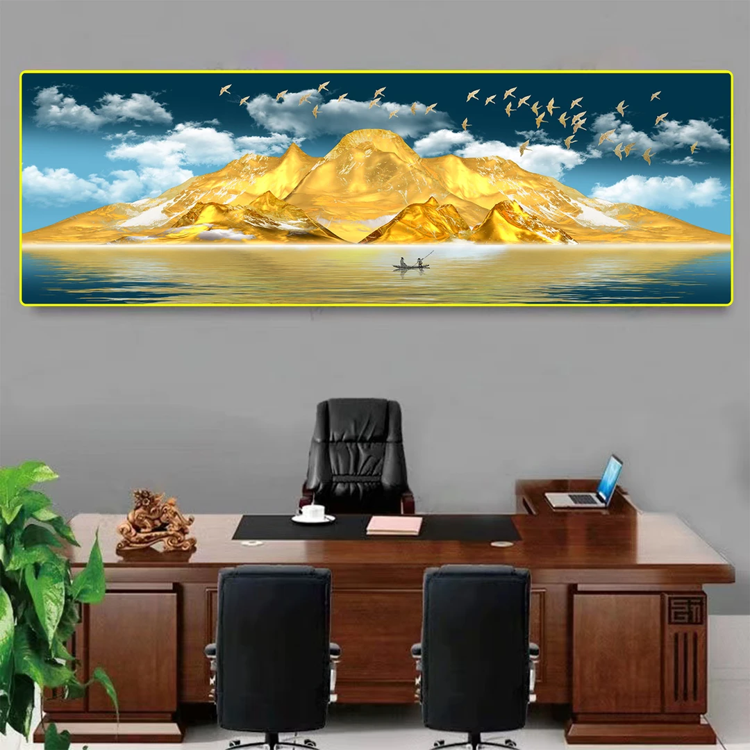 U024中式书房客厅金山装饰画沙发背景墙轻奢挂画大气办公室墙壁画