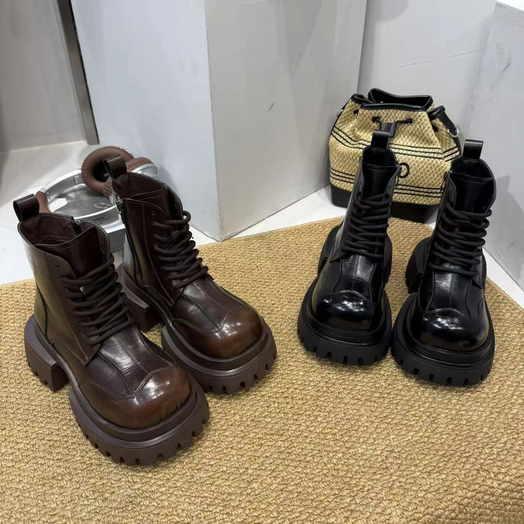 广州欧货【绅士】真皮7cm时尚大鹅头厚底洋气轻奢马丁靴复古