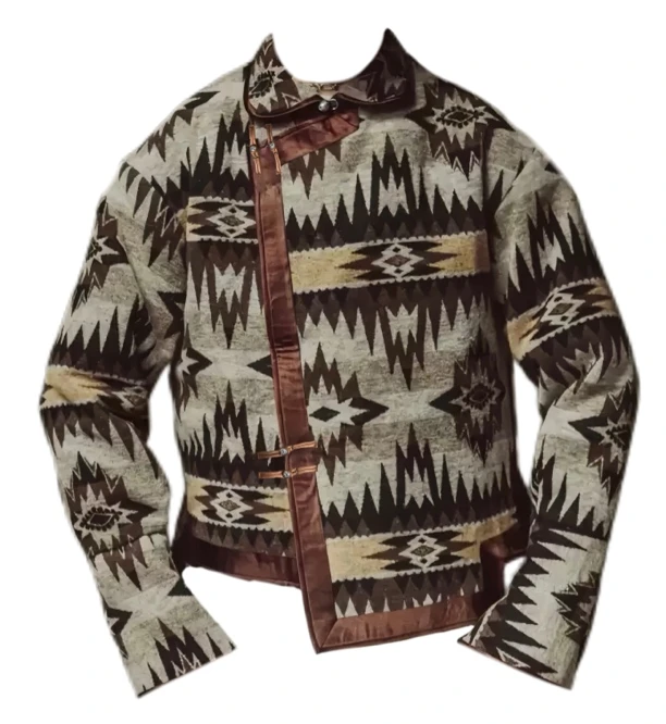 蒙古元素翻领部落夹克上衣 民族风几何图案