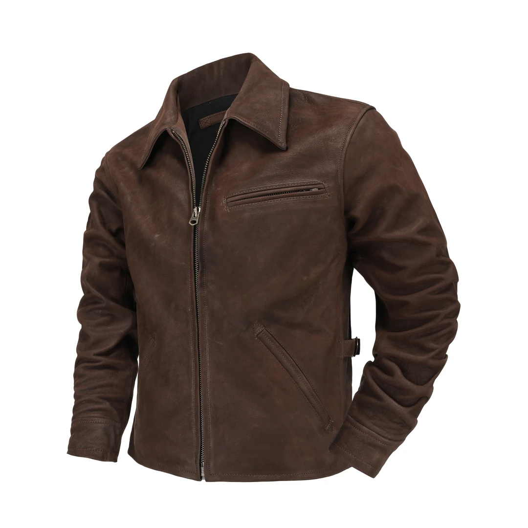 1930无涂层经典翻领男士休闲真皮皮衣头层皮衣男款爆款2025新款