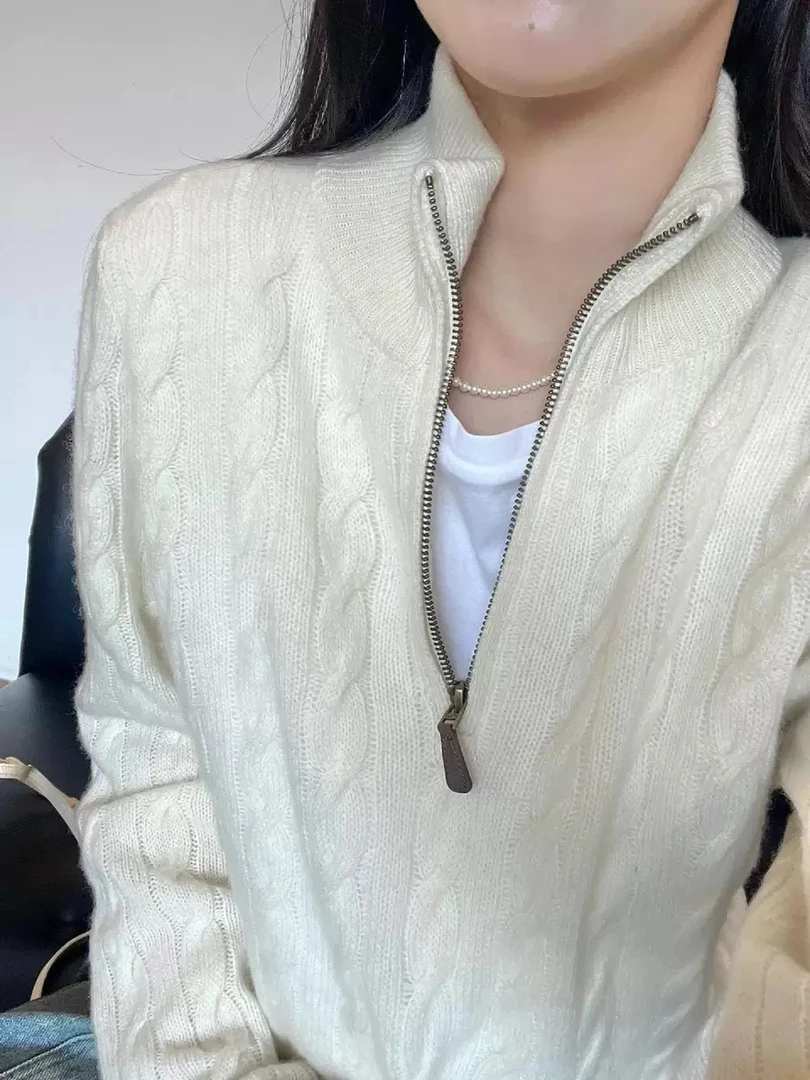 立领刺绣拉链毛衣麻花休闲时尚针织