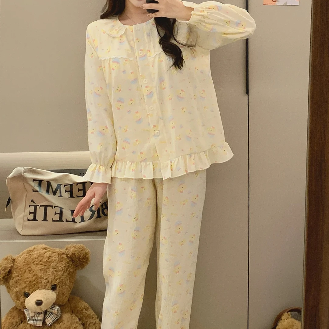 清货140-158小个子甜美娃娃领固定胸垫厨师饼饼家居服睡衣套装