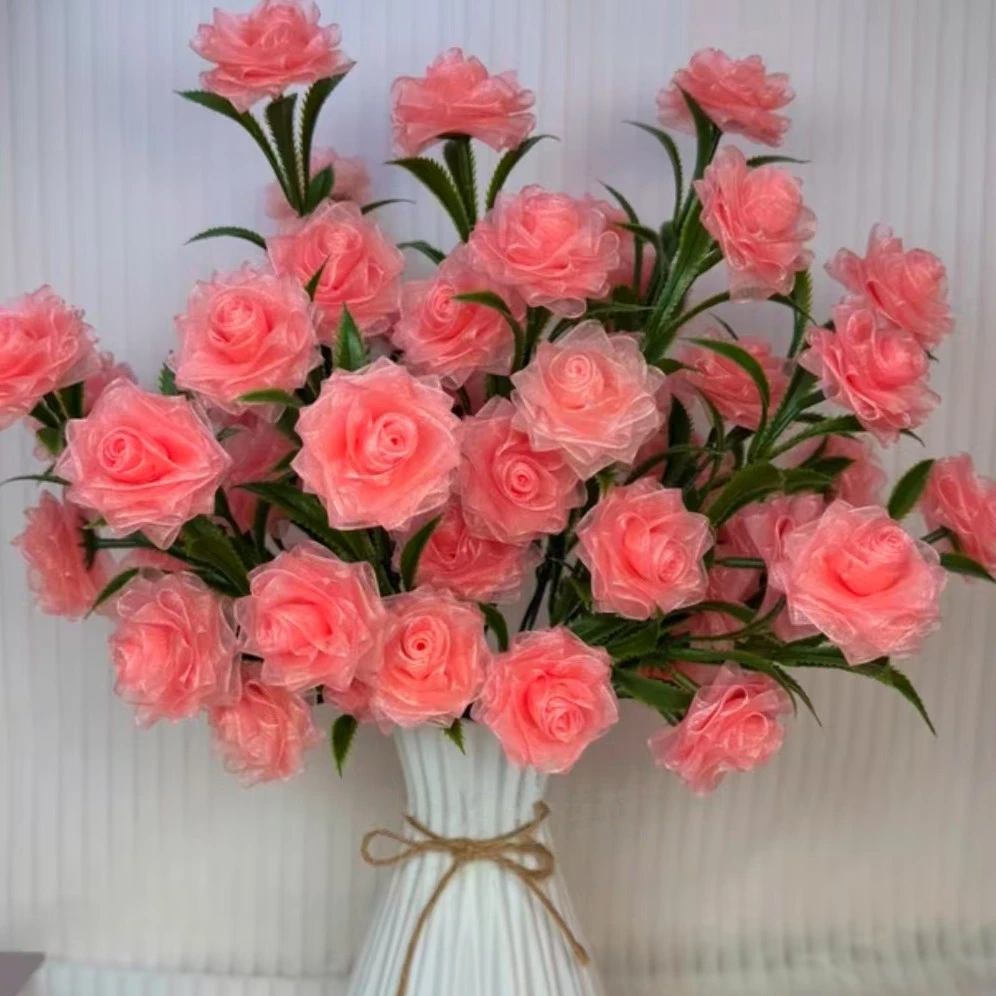 【买2单送剪刀】4cm雪纱带52朵多头玫瑰花材料包手工DIY制作材料