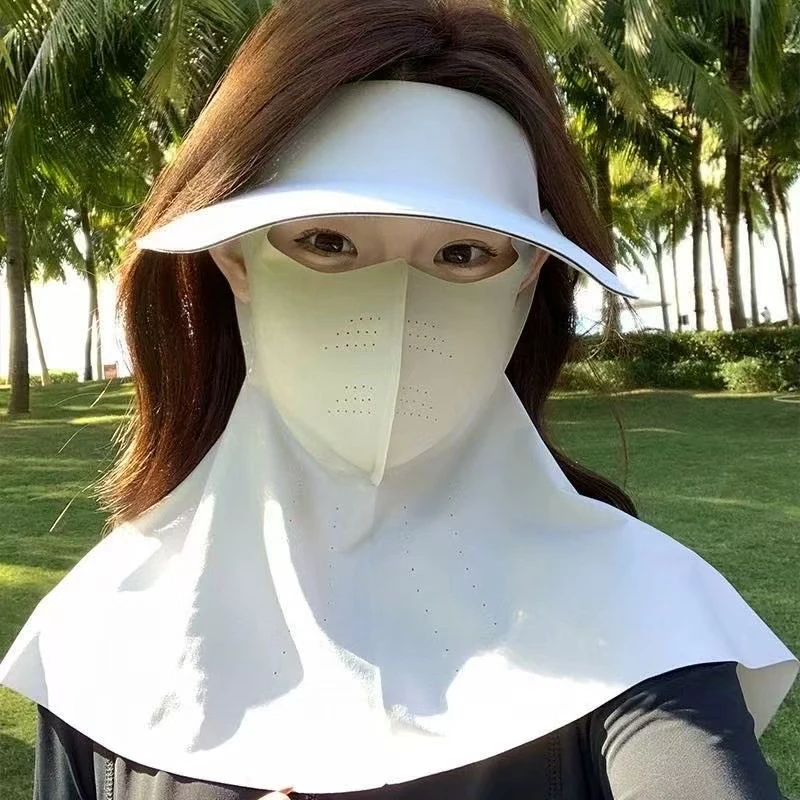 全脸防晒面罩女夏季2025新款骑行遮阳帽子一体护颈脸基尼冰丝口罩