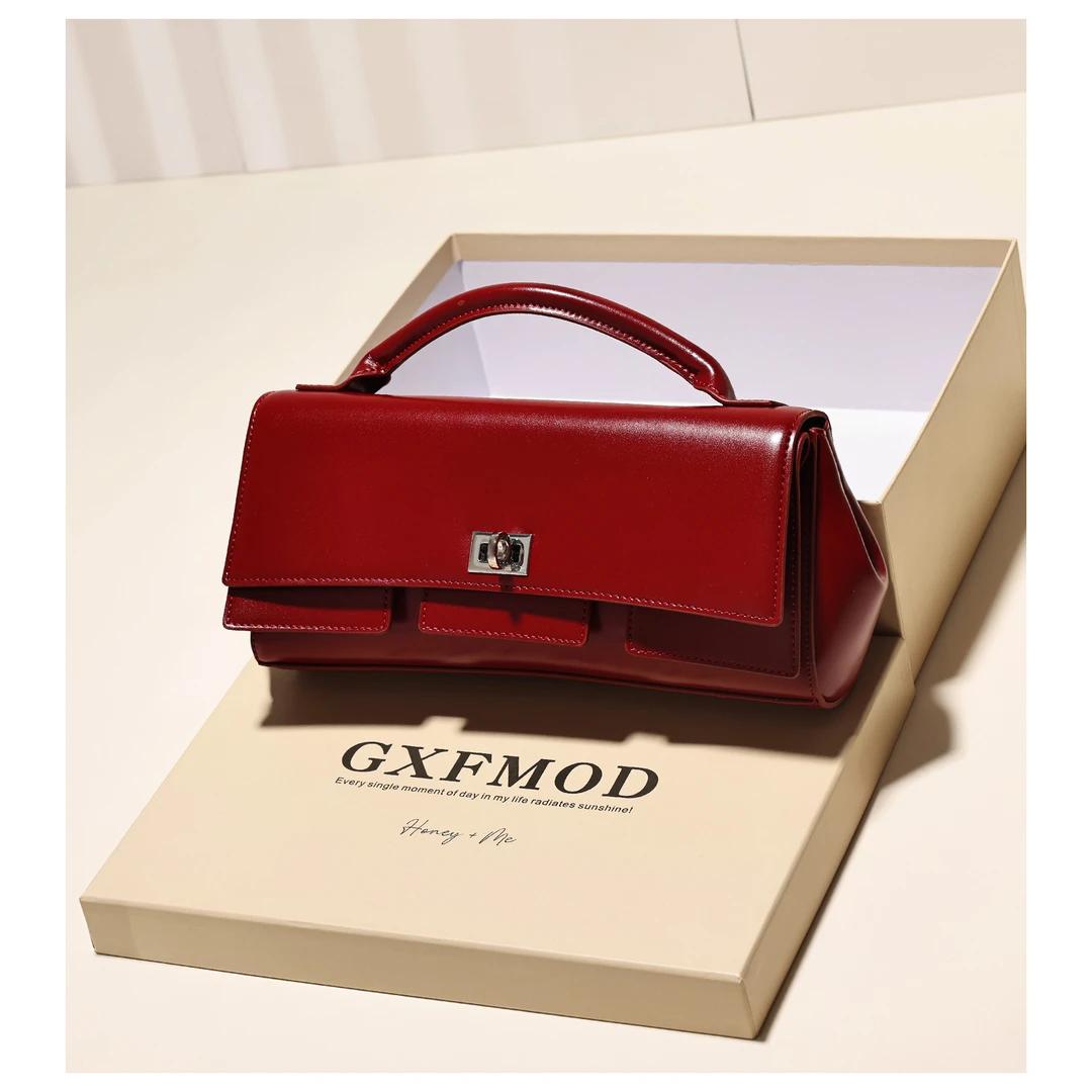 GXFMOD小众品牌红色牛皮包包2025夏季流行结婚包气质单肩手提女包