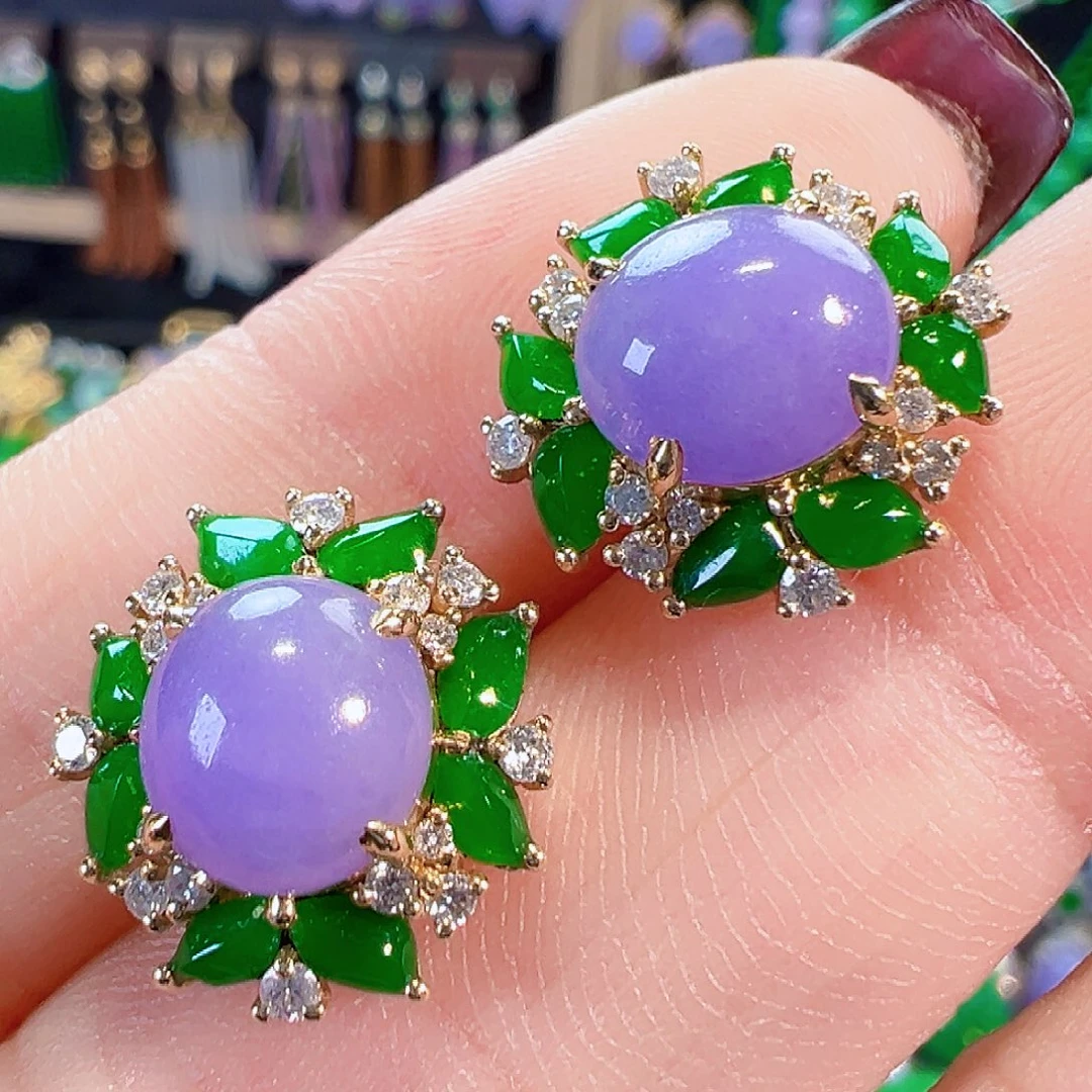 翡翠18K金镶嵌耳饰签收后24小时鉴赏期