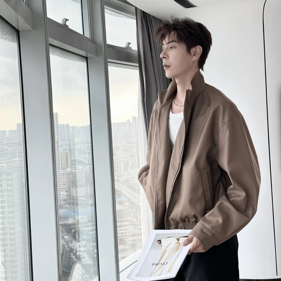 韩系cleanfit廓形立领夹克男潮流高级感男士短款外套
