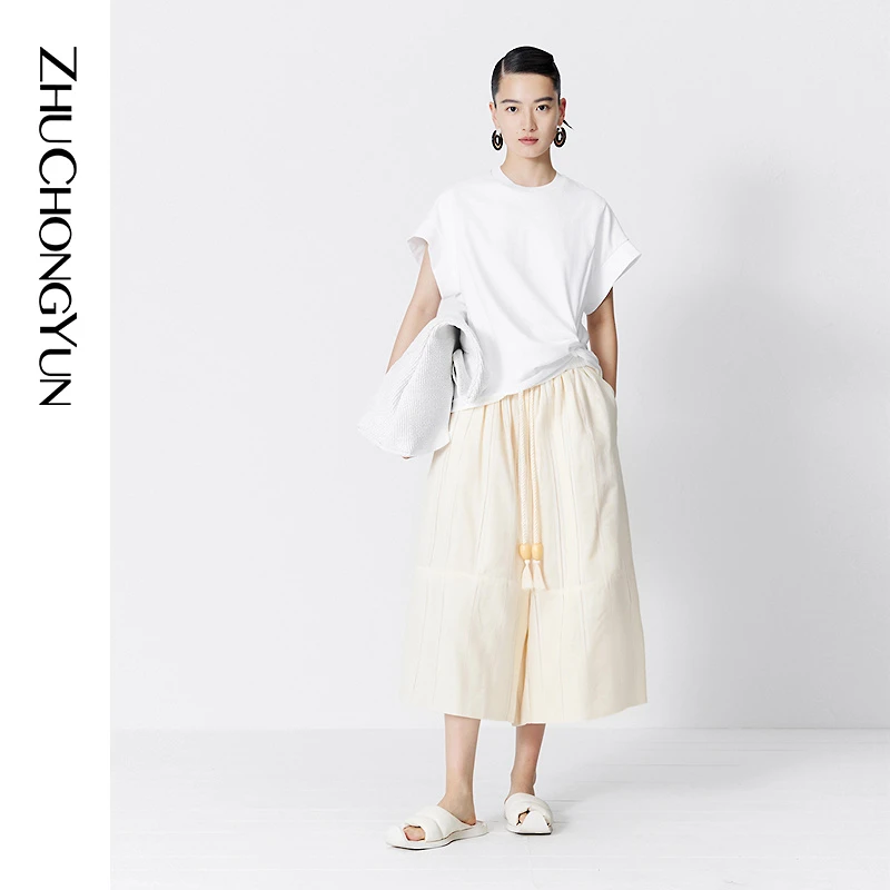 ZHUCHONGYUN24夏宽松裤型腰部松紧抽绳设计阔腿裤C1EG20215