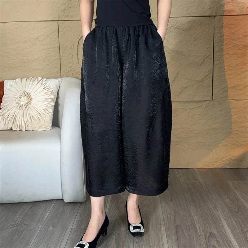 清静语qjy32053古铜色休闲透气夏季宽松大码八九分花苞裤