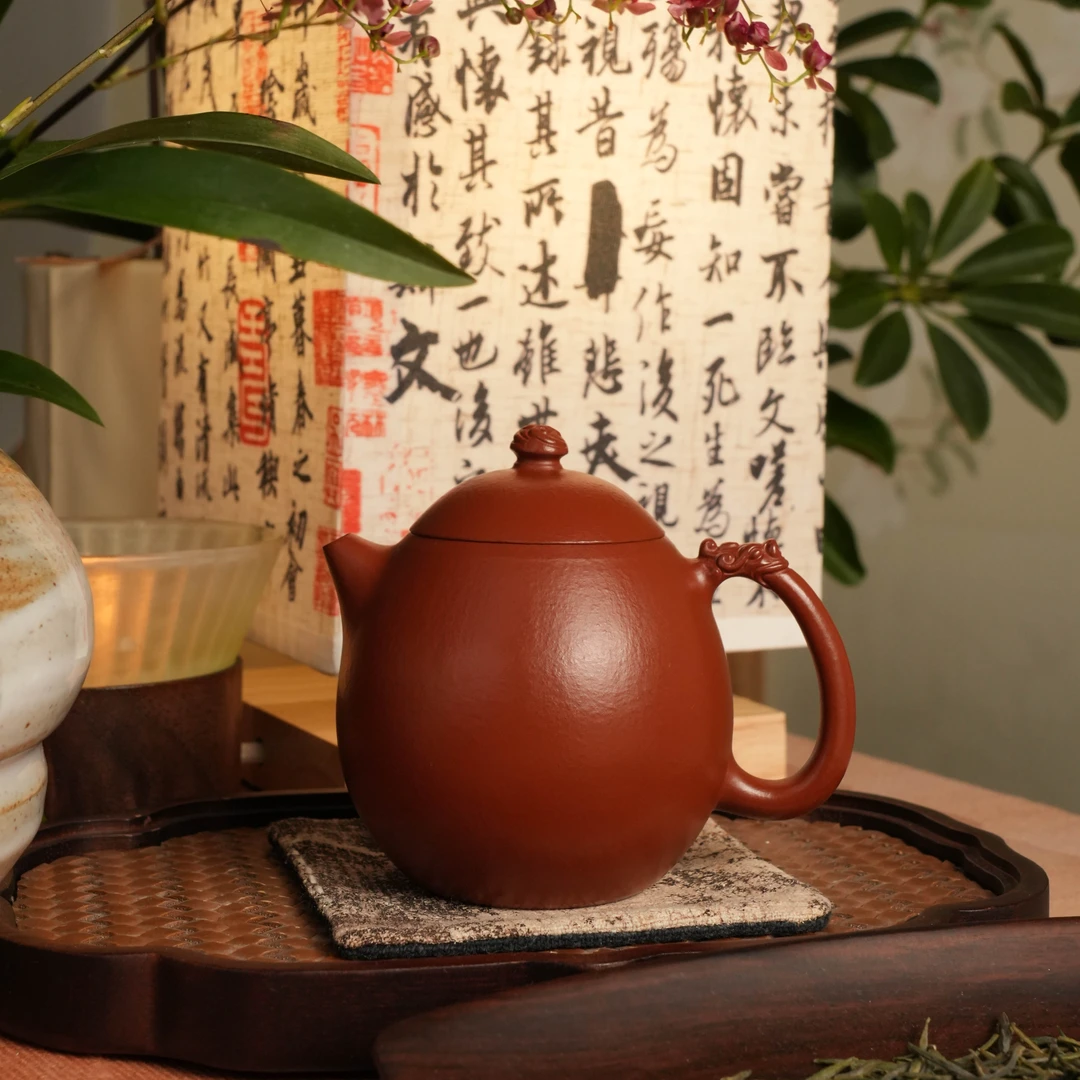 宜兴原矿紫砂壶朱泥龙行天下龙蛋160CC