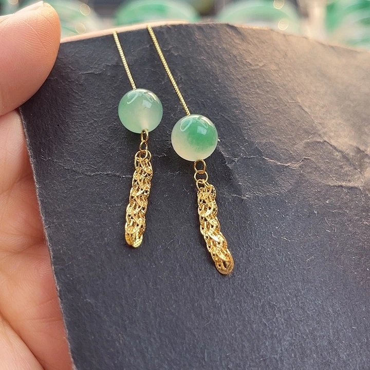 银S925镶嵌石英质玉耳钉