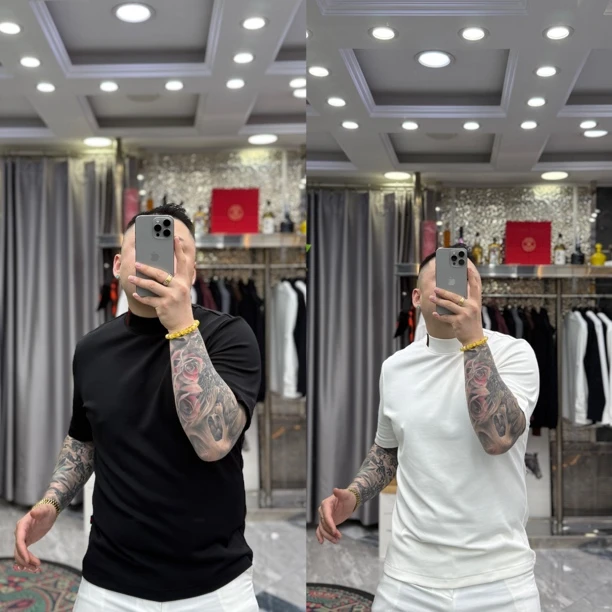 SH轻奢时尚高定男士雅痞刺绣立领三条杠休闲T恤 838-8