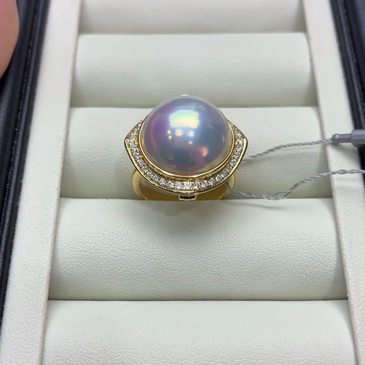 戒指18K金镶嵌拼合珍珠（马贝珠）15-16