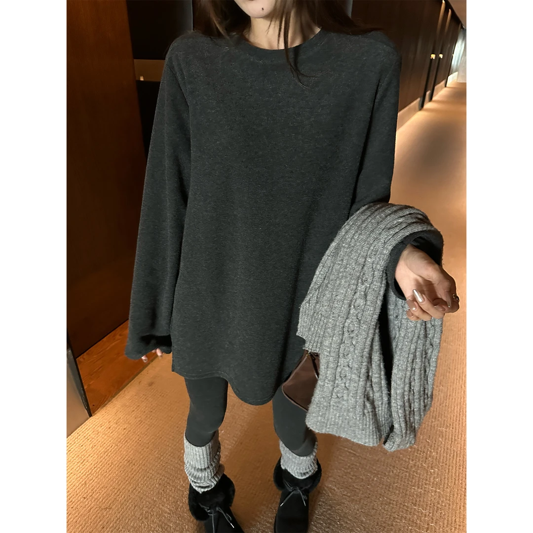 DYANGJUN【舒适毛巾绒】冬季新款加厚抓绒长袖圆领打底上衣