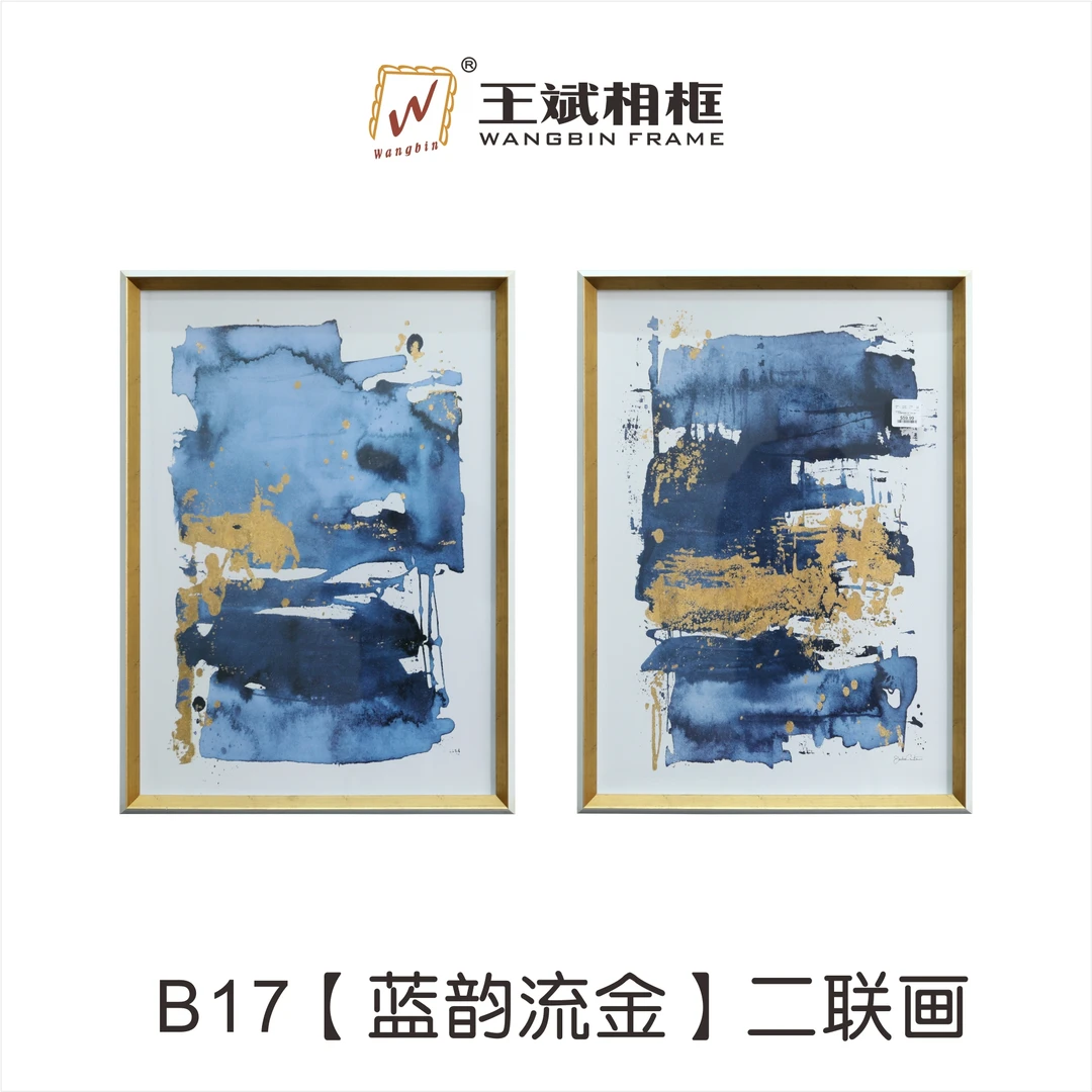 B17流金画二联画实木绷框加高端PS塑料框双框工艺+喷绘75x54.5