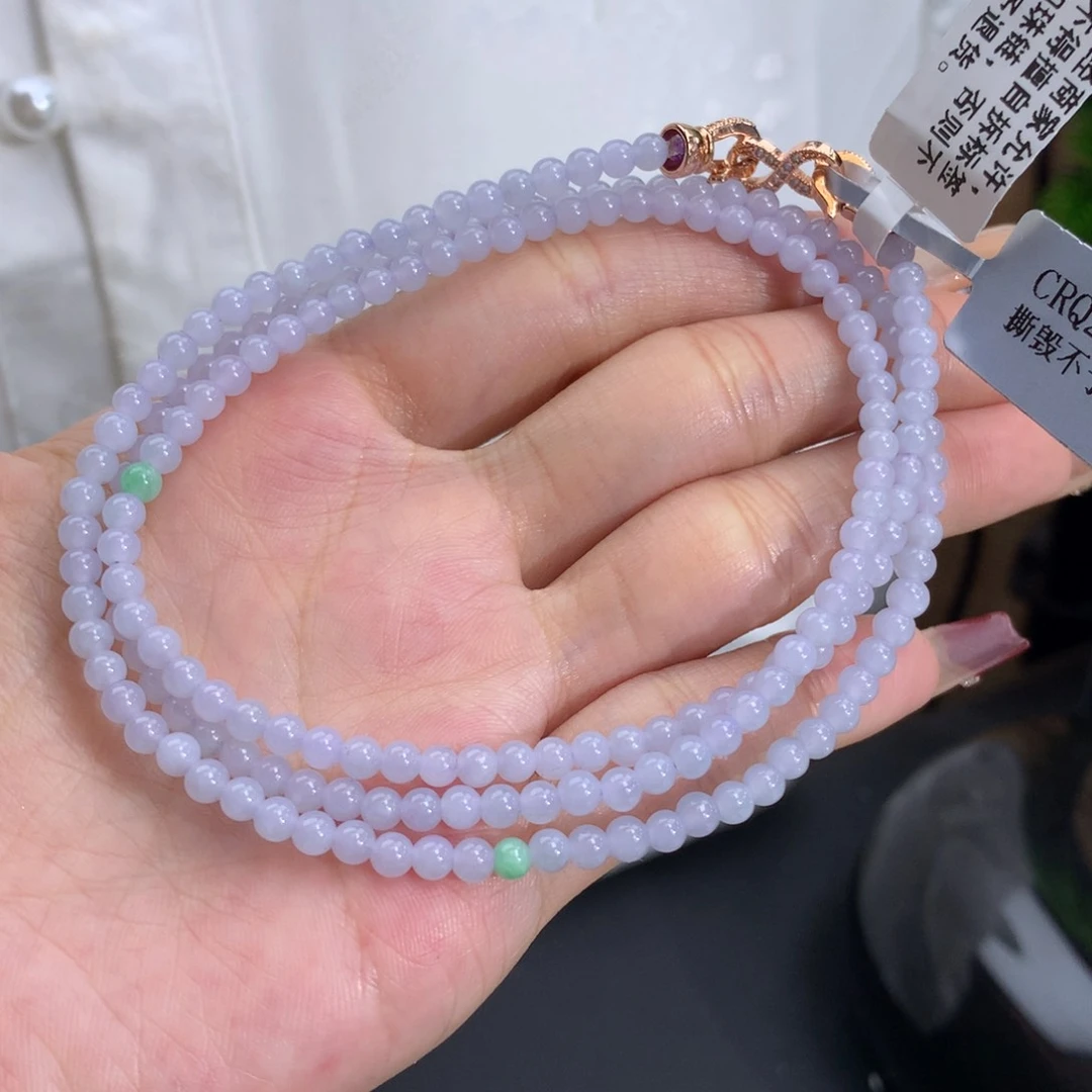 翡翠手链未镶嵌卡3.8胶润紫小米项链