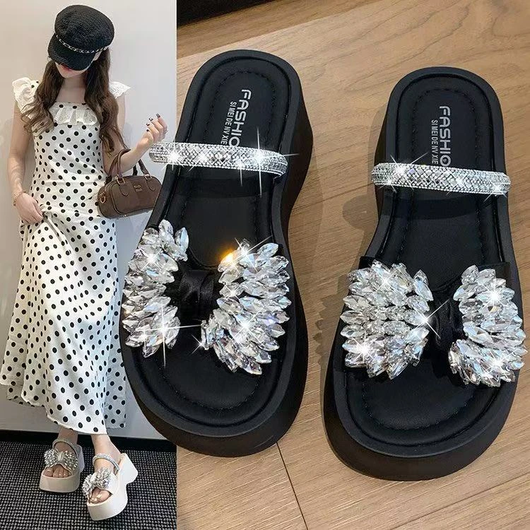 厚底水钻ins仙女风防滑女时尚胶粘时装凉鞋蝴蝶结1812