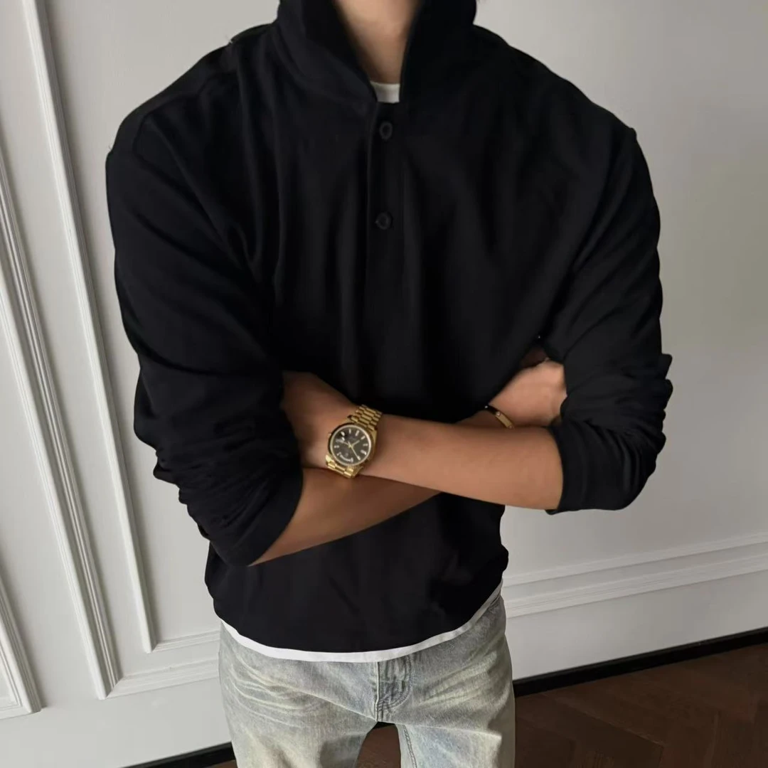 ''TZG'' 索罗娜假两件polo衫长袖男款痞帅高级感翻领t恤美式简约