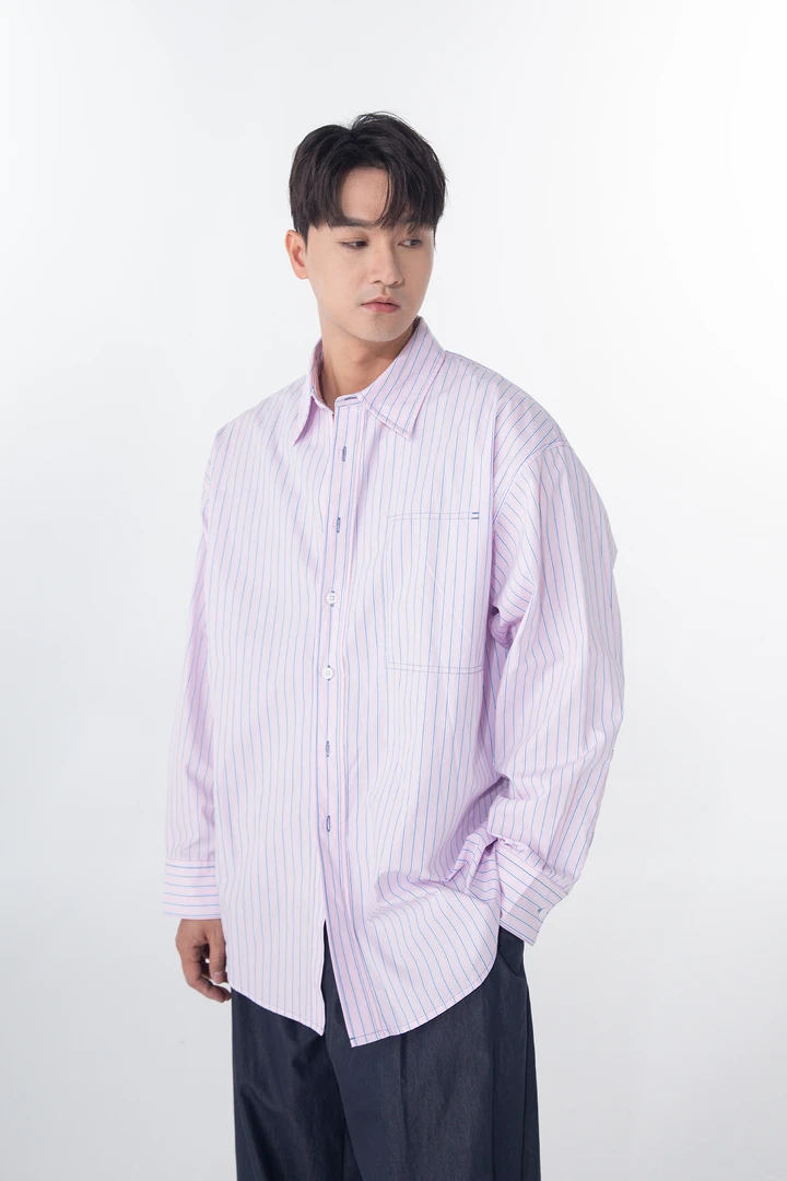 66063复古高智感条纹衬衫男女宽松休闲cleanfit新款上衣潮男