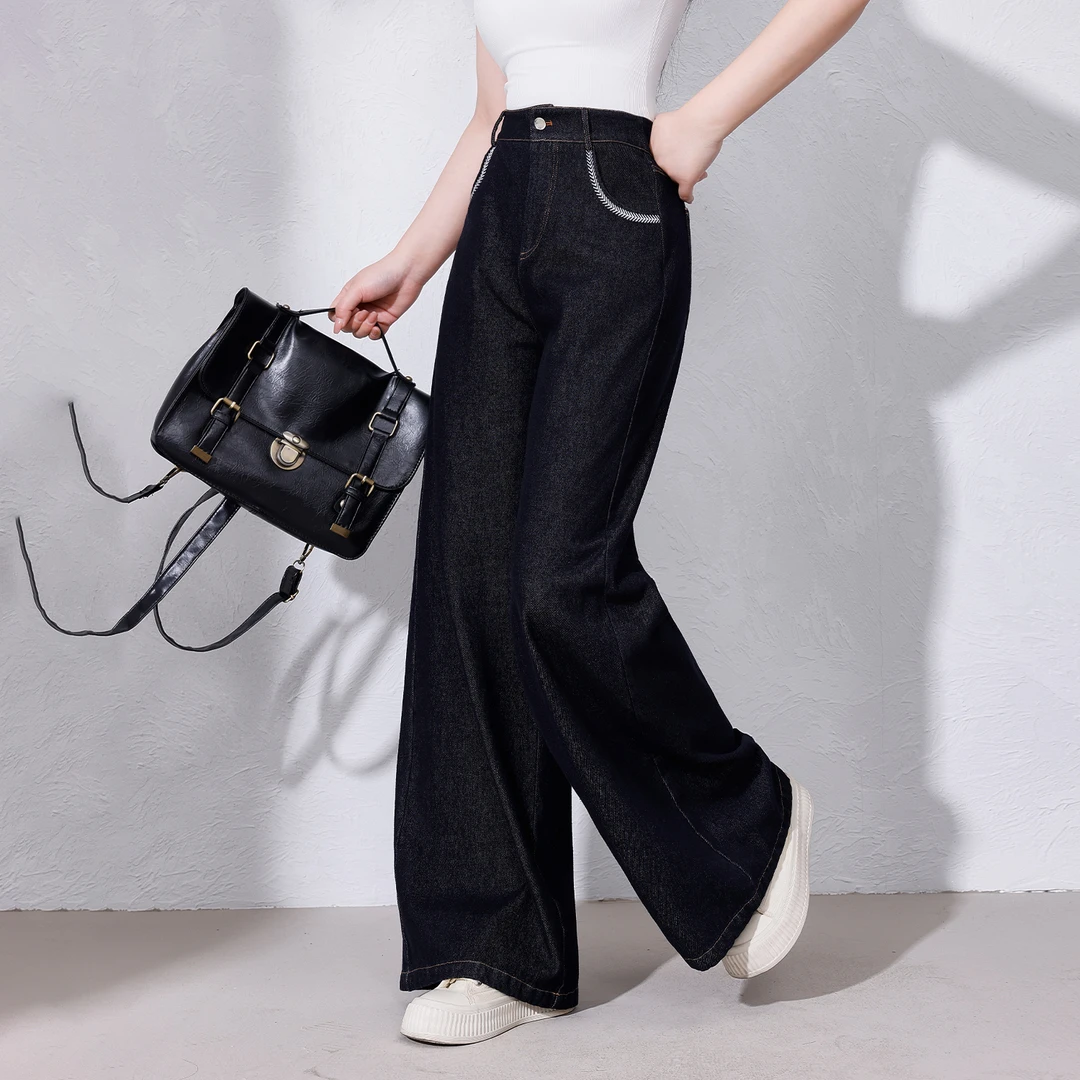 【休闲美式】 蛋妹大码女装微胖mm冬季休闲百搭阔腿牛仔裤DM33779