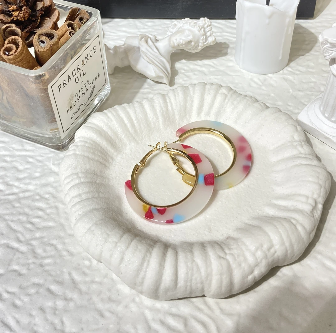 钛钢耳饰 钛钢耳环 LARVINA复古拼色耳圈