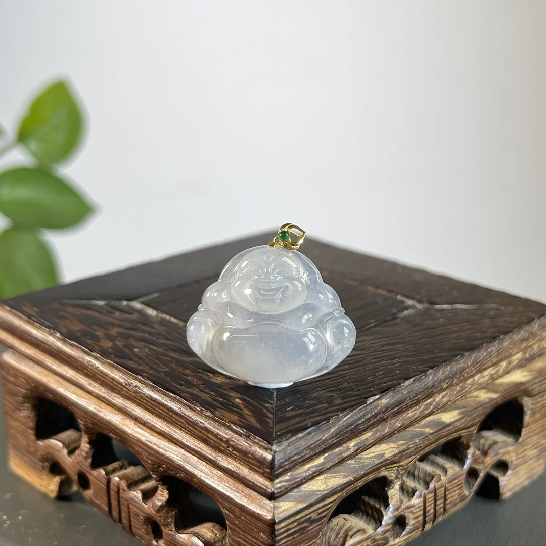 JTB05-83 天然缅甸A货翡翠  18K扣头佛公