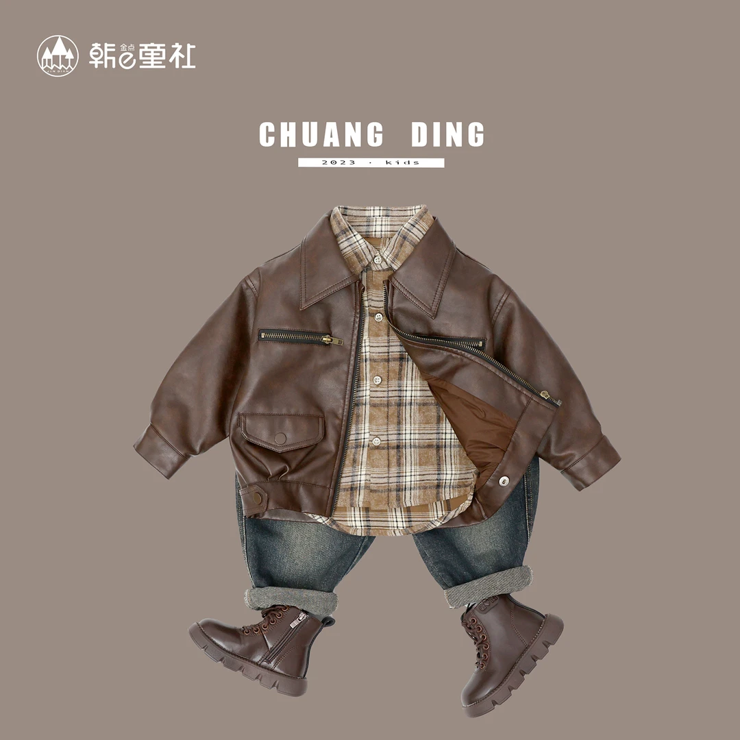 2025儿童皮衣潮范复古秋款男女童皮衣外套新款秋季夹克春秋潮
