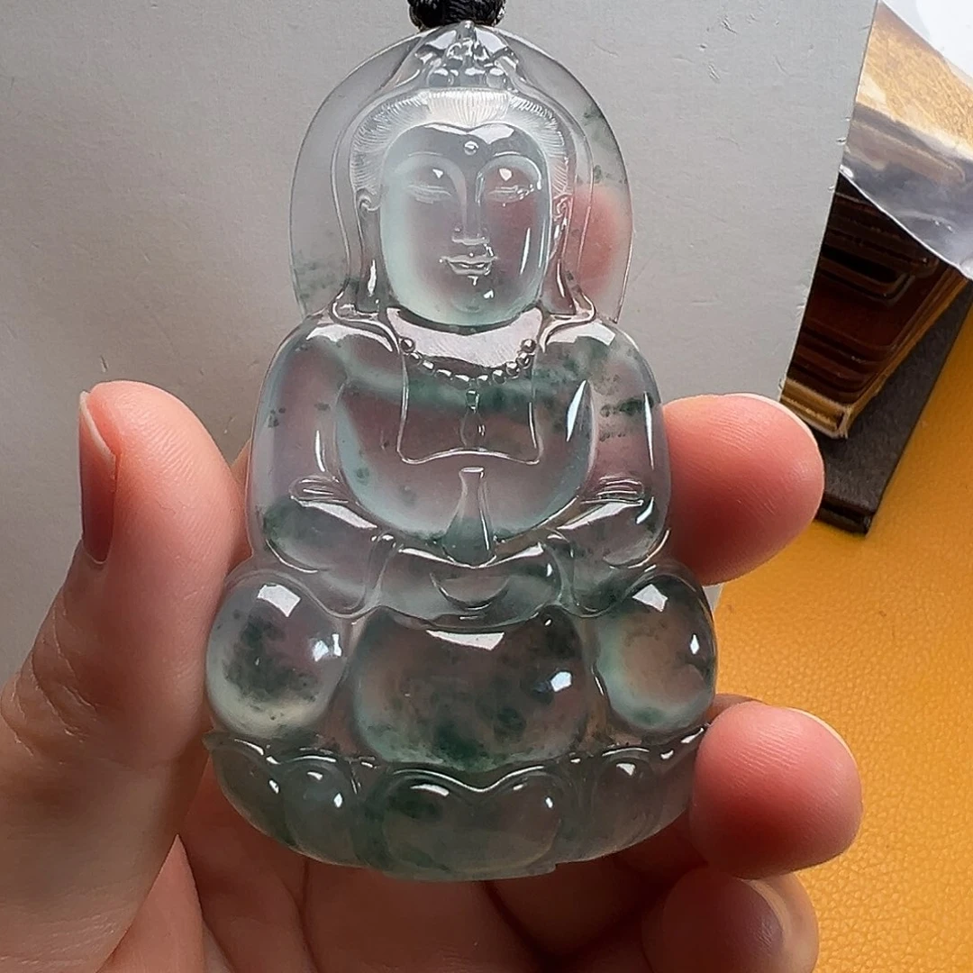翡翠未镶嵌颈饰无**辈高冰飘蓝花观音