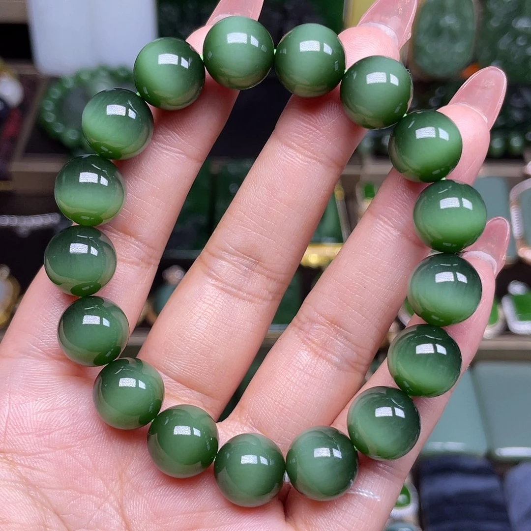 【闪购商品】未镶嵌手链和田玉绿猫手串