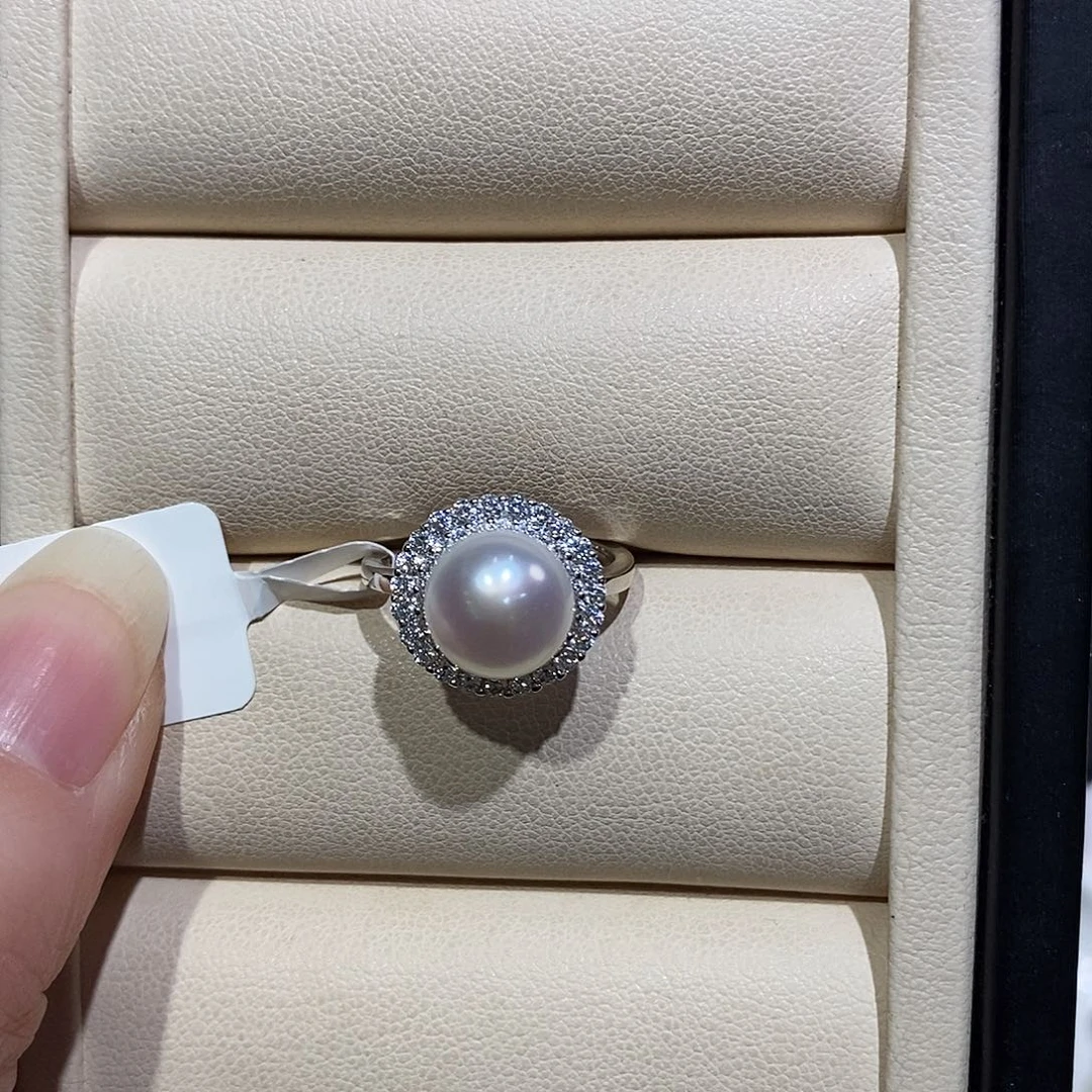 戒指银S925镶嵌淡水珍珠9-10