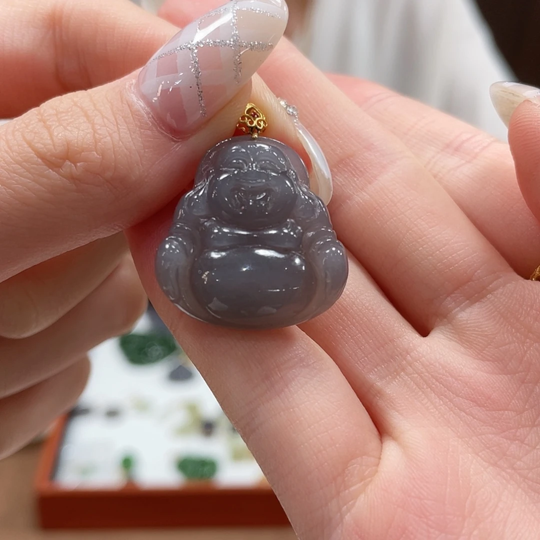 颈饰18K金镶嵌和田玉佛公24mm一个jaja