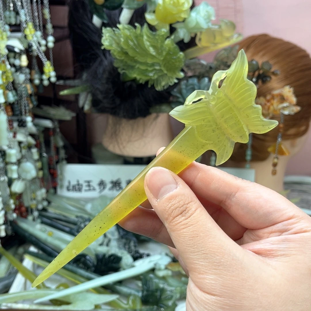 蛇纹石玉发饰未镶嵌双面雕工