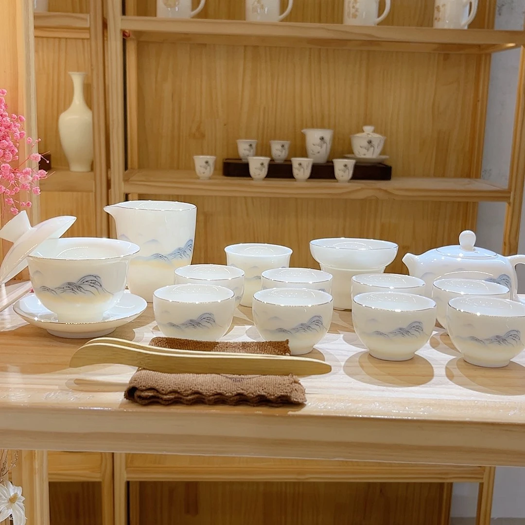 【御瓷斋】羊脂玉瓷江山如画套装16头