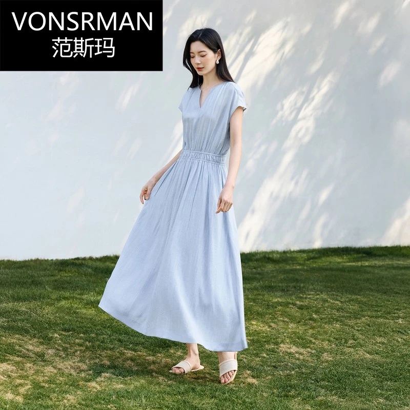 休闲百搭度假风绣花气质连衣裙女2025夏季轻薄显瘦收腰大摆裙子