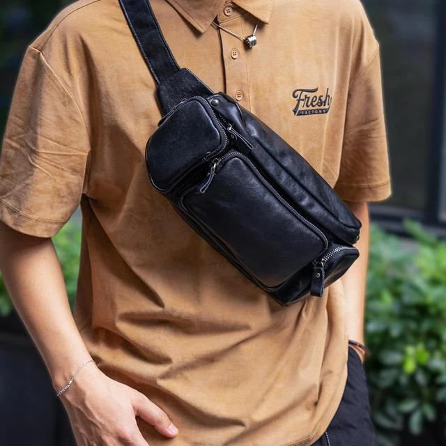 鹿师傅|手工植鞣头层牛皮真皮男士单肩斜挎胸包休闲腰包随身便携