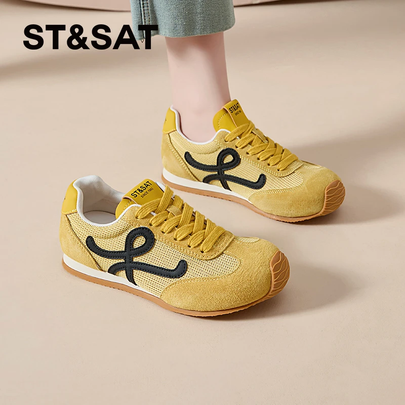 星期六复古透气真皮德训鞋女2025夏季新款运动轻奢百搭休闲板鞋女
