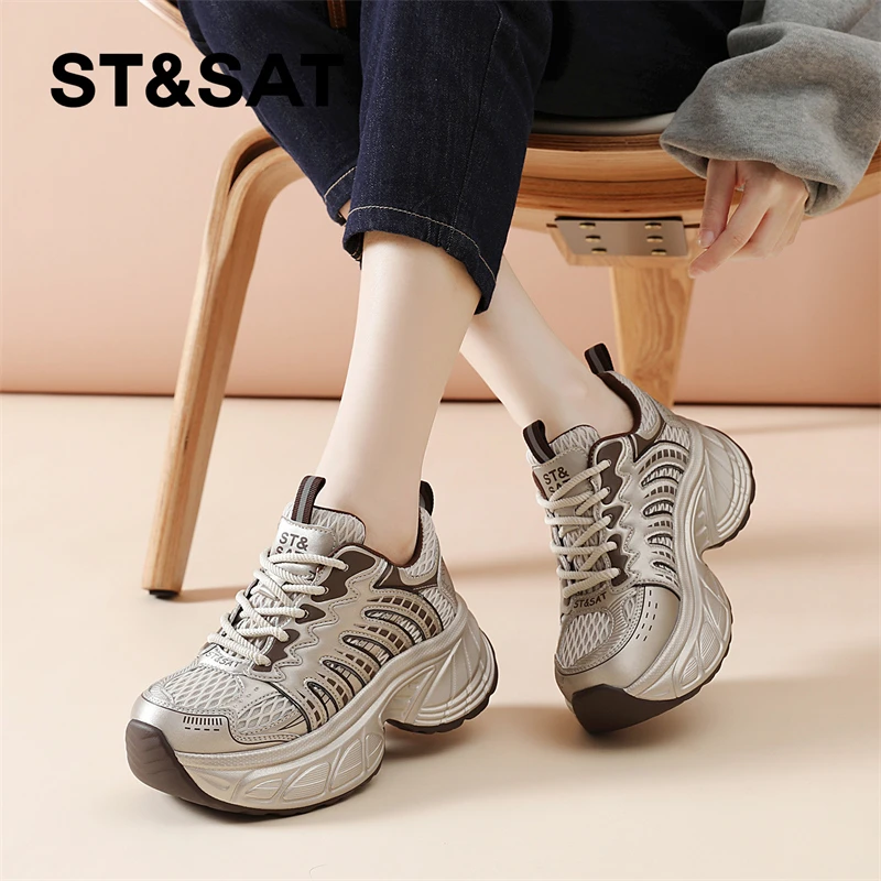 星期六简约小众老爹鞋女2025秋季新款时尚休闲外穿通勤轻便小白鞋