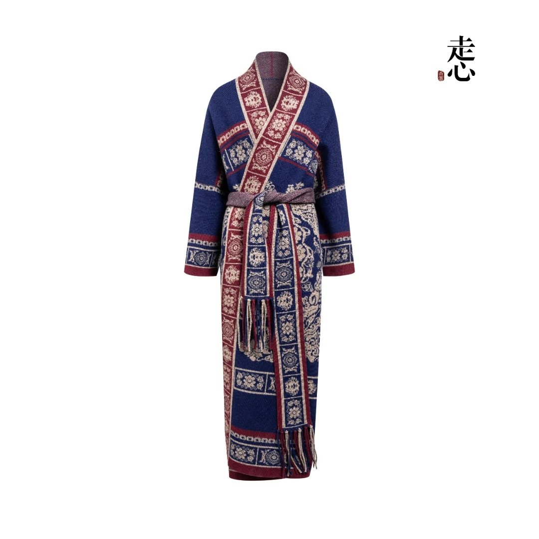 【走心非遗】凤凰宝相 羊绒长外披25ZX2526-2 克重1300g